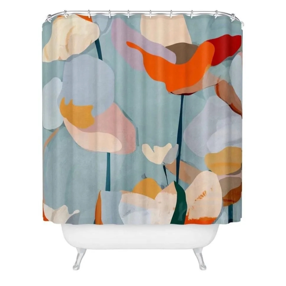 Society6 Blue and Orange Floral Tulips By ThingDesign Shower Curtain NWT